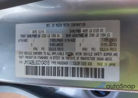 2012 Mazda Mazda5 Sport from USA, damaged, VIN JM1CW2BL8C0104318